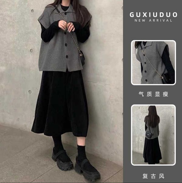

fat sister shows thin fashion two-piece suit 2021 early autumn large women's fat mm drs, Black;gray