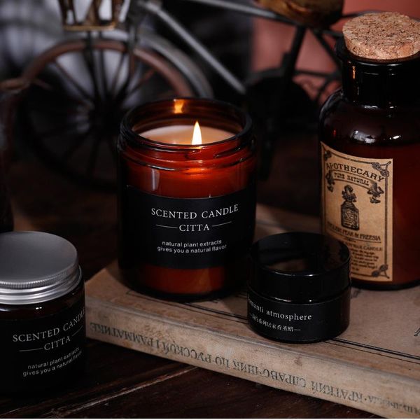 

scented candle pure vegetable soybean mixed wax brown bottle glass candles