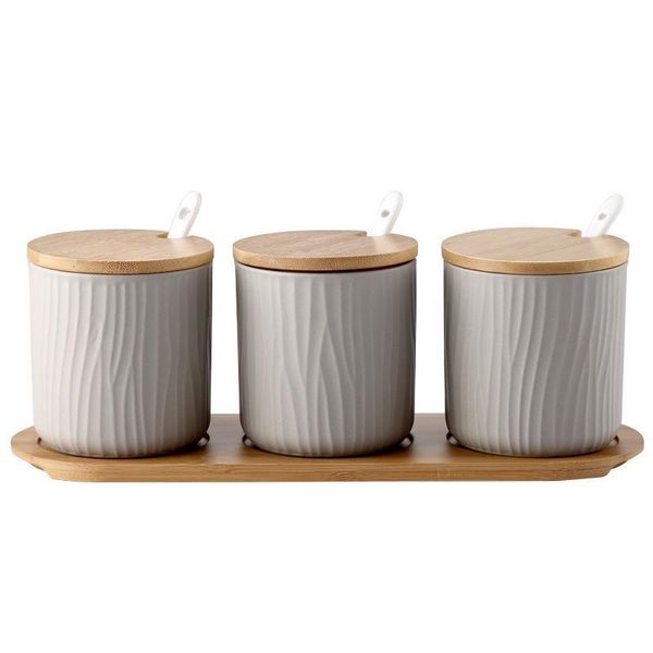 

storage bottles & jars nordic ceramic seasoning jar with wooden lid and spoon container condiment rack kitchen tool