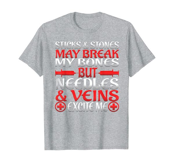 

sticks stones break bones needles veins excite t-shirt, White;black