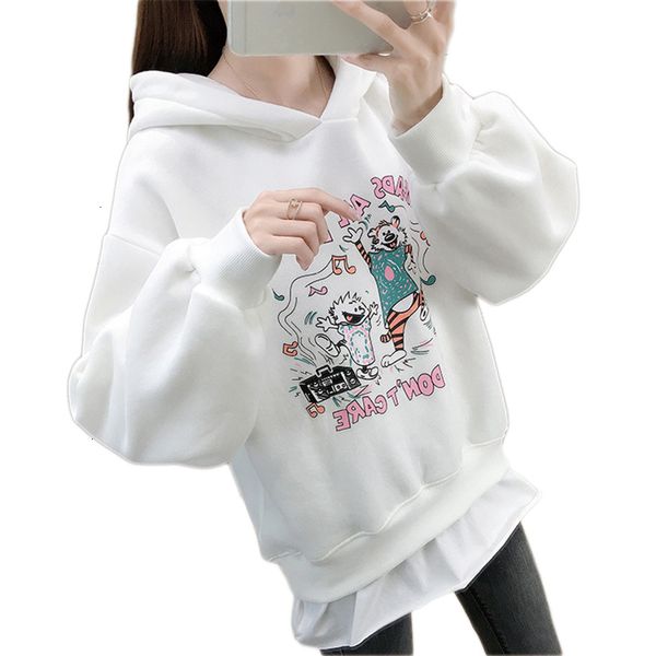 

2021 autumn winter plus veet women fashion print casual o neck hoodie lovely pullovers sweatshirt qybe, Black