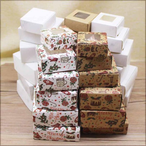 GRESTO GREST 10PCS Kraft Paper Candy Box Gre presentes de impressão de Natal com pacote de janelas decoração de festa de casamento em casa