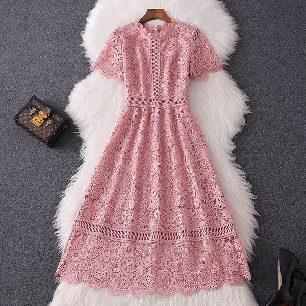 

2021 new superior quality short sleeved lace high waist summer embroidery lady dresses women hollowing out party dress 60sj, Black;gray