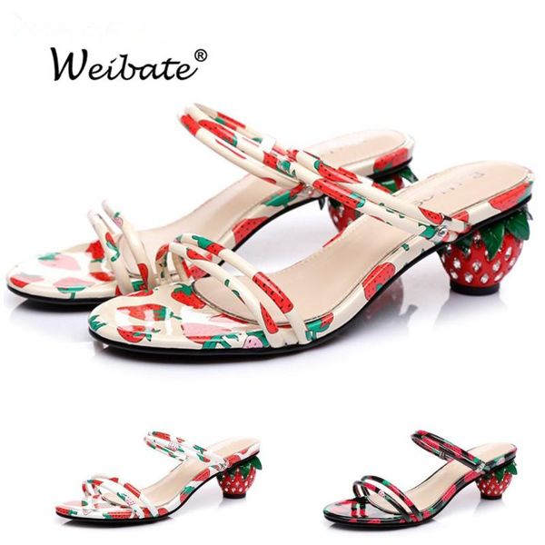 

sandals weibate summer ladies fashion abnormal strawberry heel woman's sweet rhinestone slippers, Black