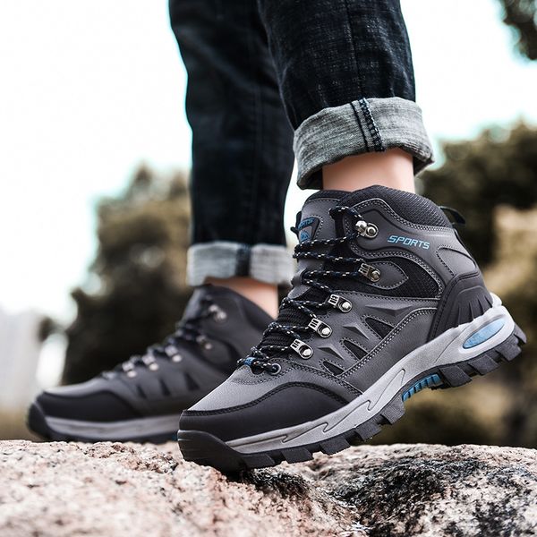 

2020 new cross-border autumn and winter new outdoor mens shoes hi-hiking shoes mens non-slip wear-resistant couples off-road hiking larg, Black