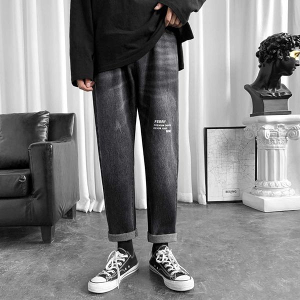 

spring and autumn new jeans men's casual straight capris youth loose trend korean student pants, Blue