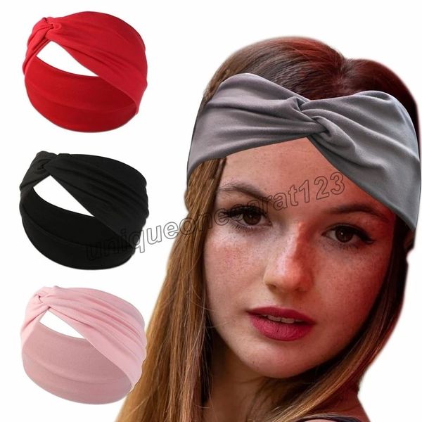 

headbands for women new knotted scarf cross hair with solid color sports yoga antiperspirant headband hair accessories, Silver