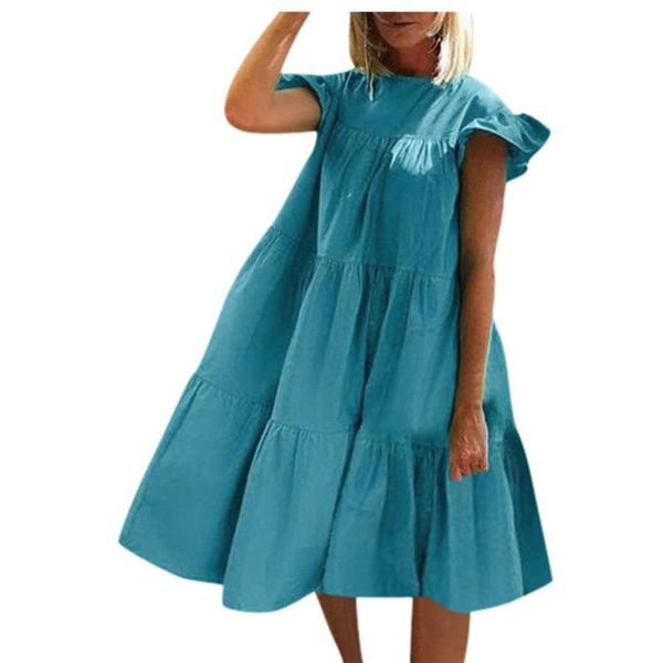 

casual dresses fashion women summer o-neck solid loose comfy short sleeve dress sombrero paja niÃ±a zomer jurkjes dames 2021, Black;gray