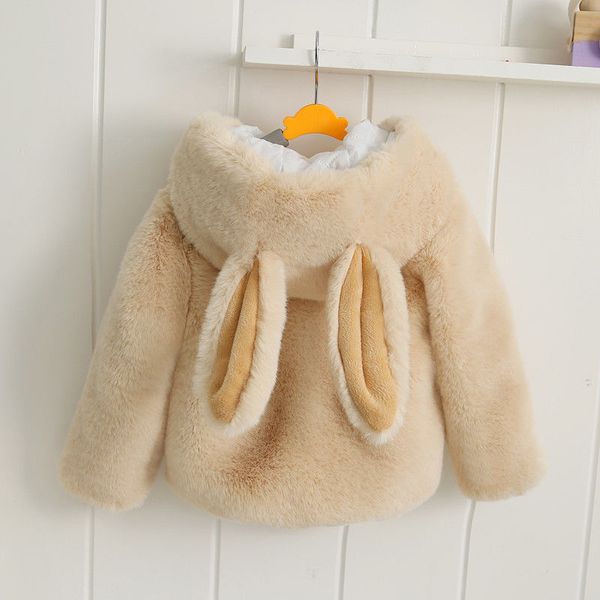 

children's cotton winter clothes korean version boys and girls rabbit ears hooded imitation fur coat warm thickened baby wool, Black