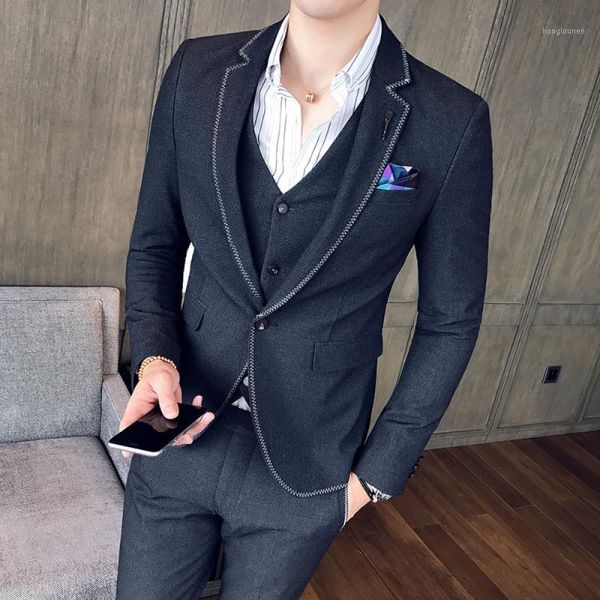 

men's suits & blazers 2021 solid color suit for men fashion boutique business social formal wear three pieces set simple groom wedding, White;black