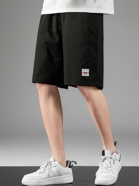 

men patch detail drawstring waist shorts z6tz#, Black