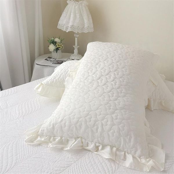 

pillow case cilected 60s 100% cotton thick pillowcases single and double beige lotus leaf lace quilted envelope leather home decor