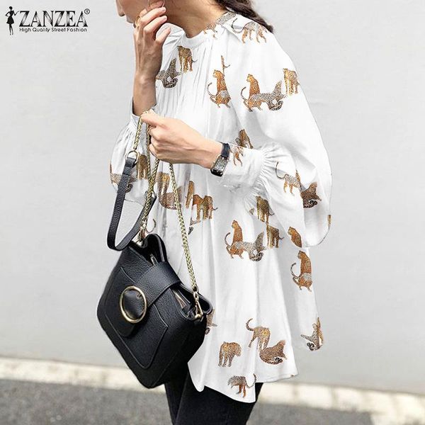 

women's blouses & shirts vintage women o neck long sleeve female tunic stylish printed blouse feminina loose blusas oversized, White