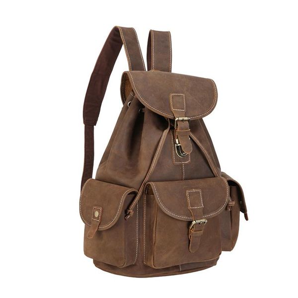 

backpack tiding retro brown men's real leather 14 "laphiking travel weekend bag