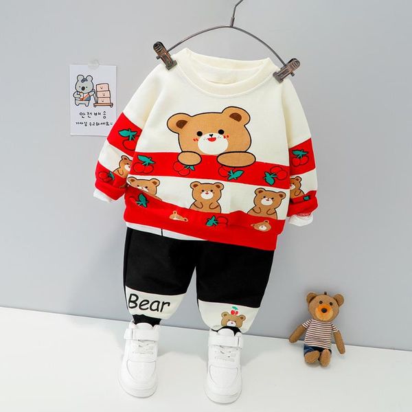

clothing sets spring baby suit for boy long sleeve cartoon bear hoodies+trousers two piece born kids tracksuit cotton toddler boys outfits, White