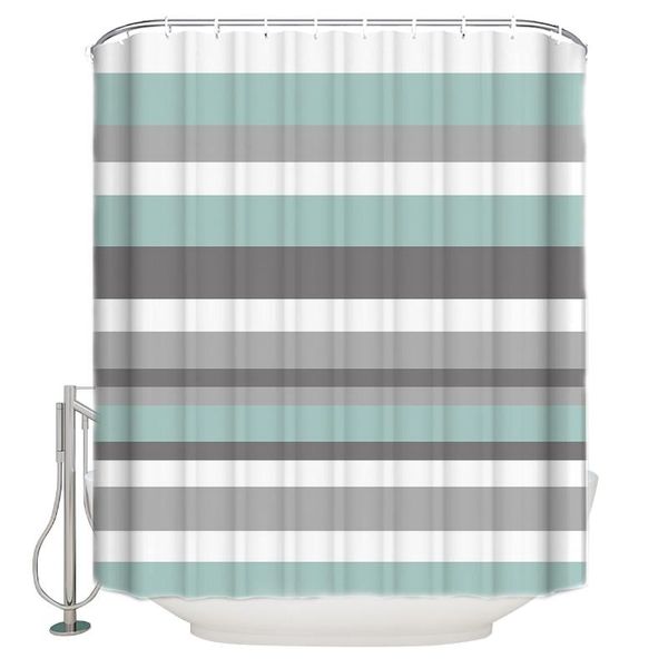 

shower curtains blue-gray stripes curtain waterproof polyester bath