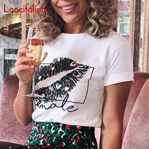 

women's t-shirt lip letter print t shirt women tumblr casual summer female short sleeve o neck fashion graphic white tee b002