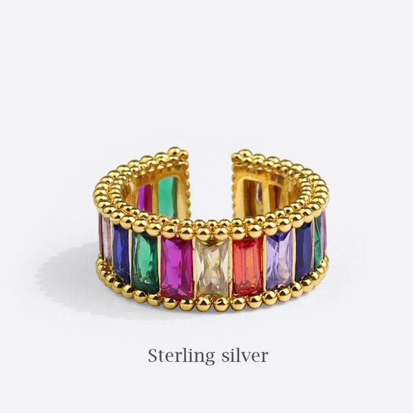 

wedding rings fashion cubic zirconia opening ring for women 2021 bohemia colorful rainbow woman diy statement party jewelry, Slivery;golden