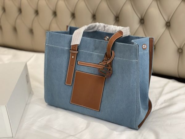 

enim shopping bag brown leather mixed with rice white canvas fashion shoulder large capacity portable bag s luxuryss designerss yw