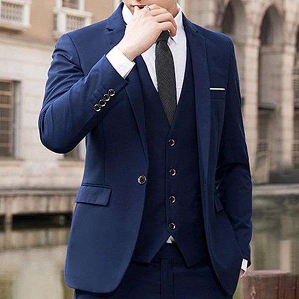 

men's tracksuits 3pcs/set luxury mens suits men autumn solid color lapel collar coat jacket vest pants business suit set wedding, Gray