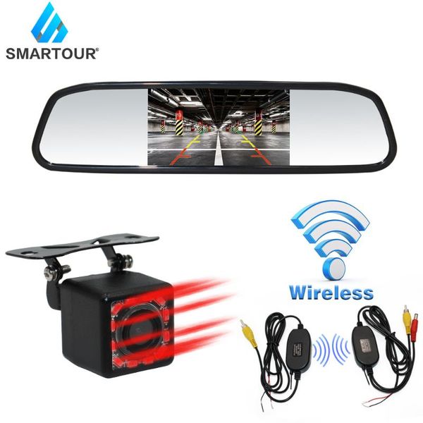 

car rear view cameras& parking sensors smartour hd video auto monitor night vision reversing wireless camera with 4.3 inch rearview mirror