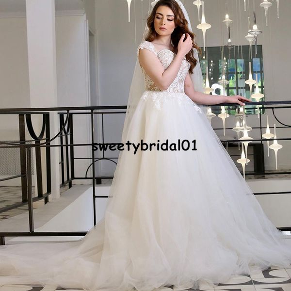

2021 a line lace wedding dress with appliques sweetheart vestido de noiva princess bride gowns, White