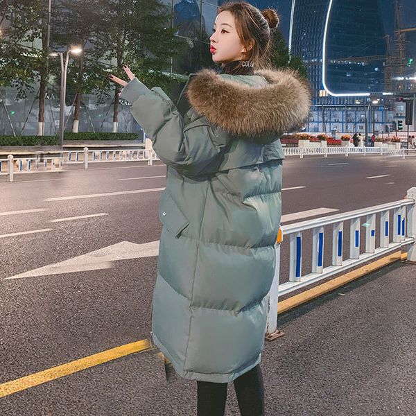 

2021 winter coat new loose women's middle and long thickened student down cotton padded jacket btt3, Black