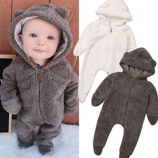 

autumn newborn baby girls boys winter clothes long sleeve solid color soft warm fuzzy hooded romper jumpsuit outfits, Blue