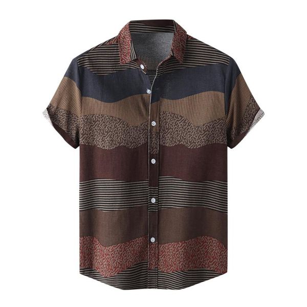 

men's casual shirts men shirt ethnic style stripe splicing vintage short sleeve streetwear loose beach hawaiian lapel cotton mens, White;black