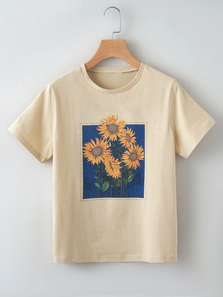 

plus sunflower print tee l52f#, Black
