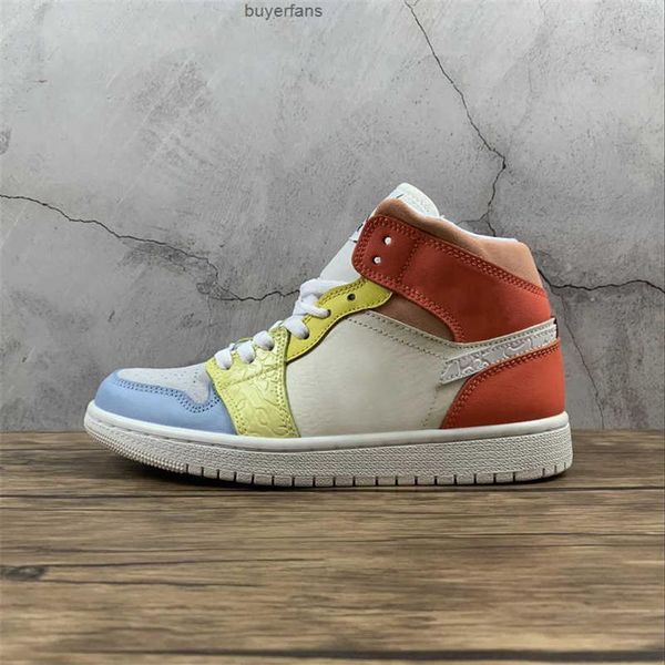 

womens 1 i mid basketball shoes jumpman 1s orange yellow blue outdoor sports sneakers with box size eu36-40a39