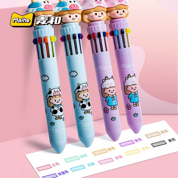 

stationery maihe mhm010016 small cute wheat ten color ball point pen key marking student medium oil, Blue;orange
