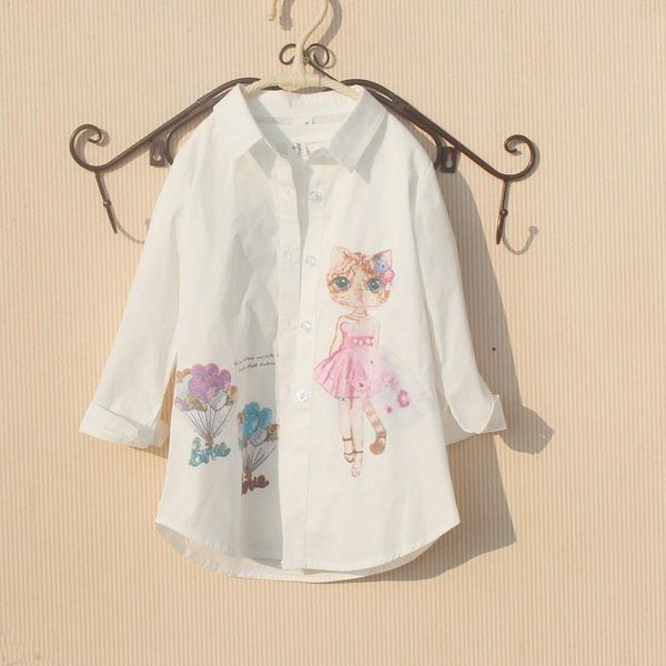 

girls white blouse 2021 spring autumn children clothes school cotton child shirt kids blouses and cute blusas 2-16y shirts, White;black
