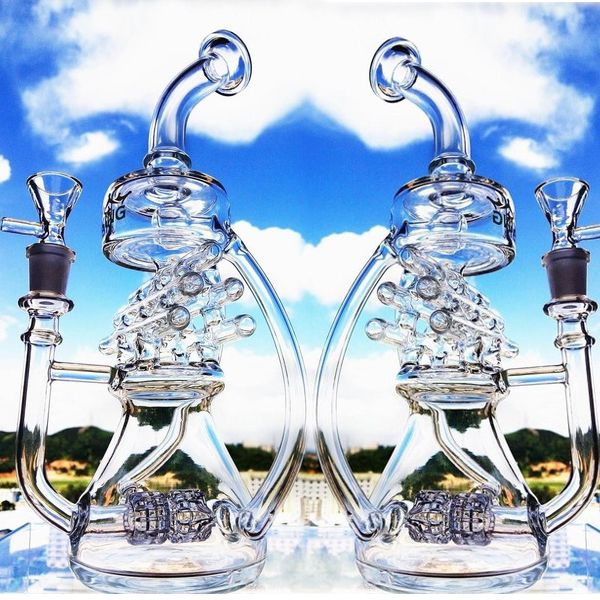 Klein Recycler Bong Freezable Coil Dab Rigs Narghilè Bong in vetro per acqua Fumatori Pipa in vetro Tubi per olio Swiss Perc con giunto da 14 mm