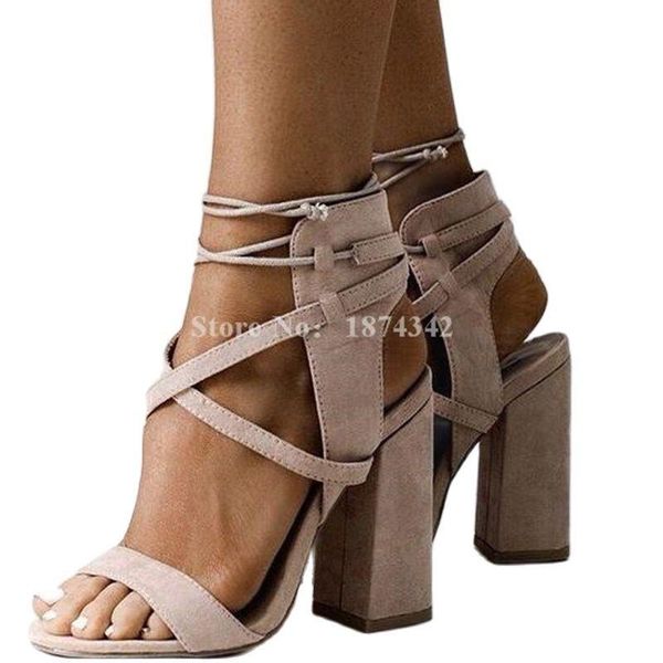 

sandals europe and america square heel flock cross-tied summer women high fashion ankle strap sexy, Black