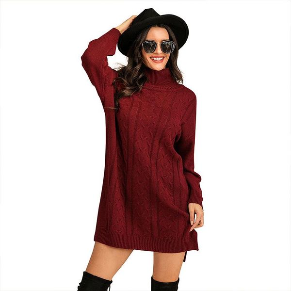 

women's sweaters 2021 fall european and american mid-length sweater loose solid color knitted chain link flowers high neck pullover, White;black