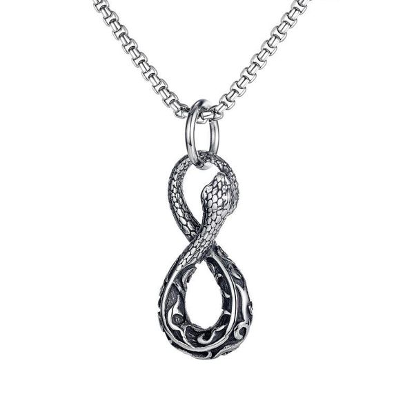 

pendant necklaces snake no. 8 shape necklace for men hip hop rock python animal men's jewelry accessories, Silver
