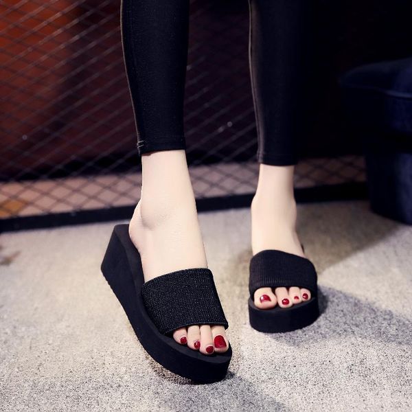 

slippers al summer 2021 korean version of flip-flop design non-slip platform house sandals beach ladies, Black