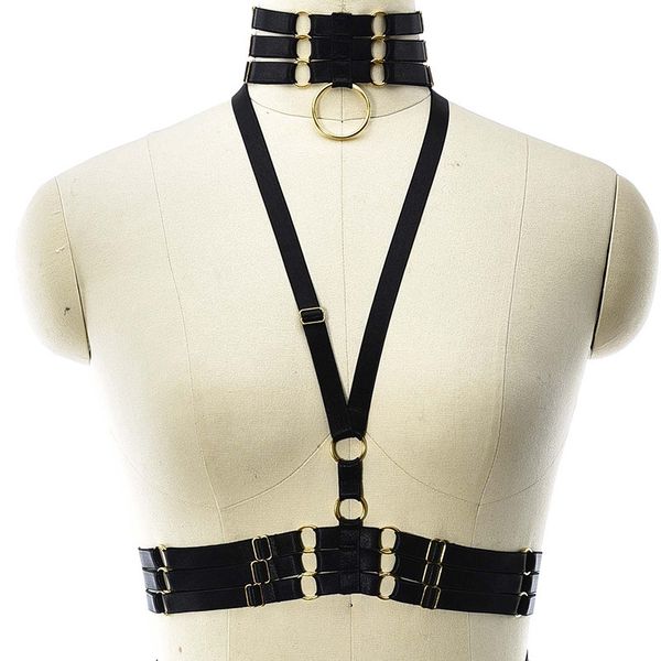 

harajuku gothic five pointed star harness strap night dance lingerie, Black;white