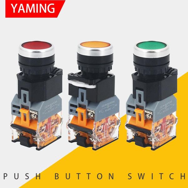 

smart home control 2pcs indicator 22mm push button switch lamp 10a 380v latching/reset with light la38-11d 11dn power supply flat knob 1no 1