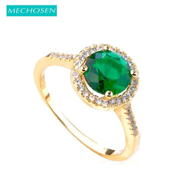 

wedding rings mechosen fashion round green cubic zirconia for women men promise engagement finger thin ring copper bague anillos mujer, Slivery;golden