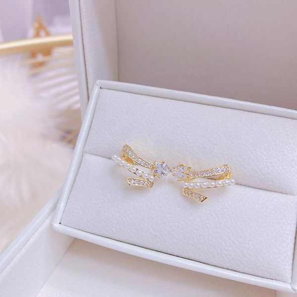 

stud fine jewelry pearl crystal star luxury earrings for woman 2021 simple daily exquisite cute earring, Golden;silver