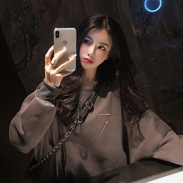 

sweater super fire plush thiened women's autumn and winter loose top, Black