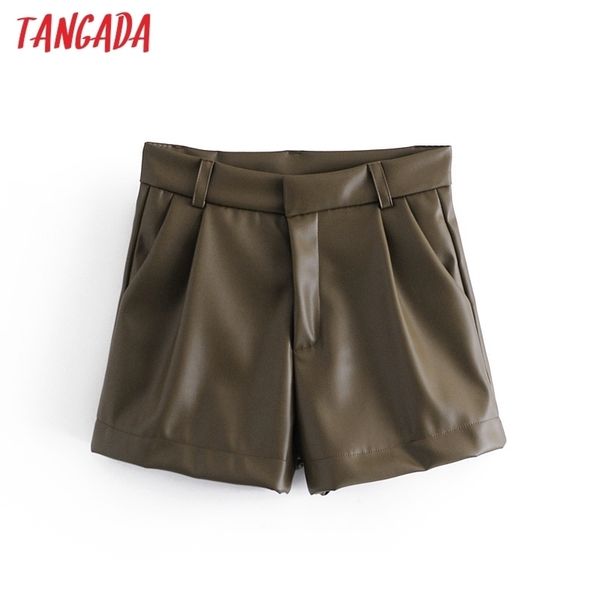 

tangada 2021 women elegant solid faux leather shorts female retro casual shorts pantalones qn38 210317, White;black