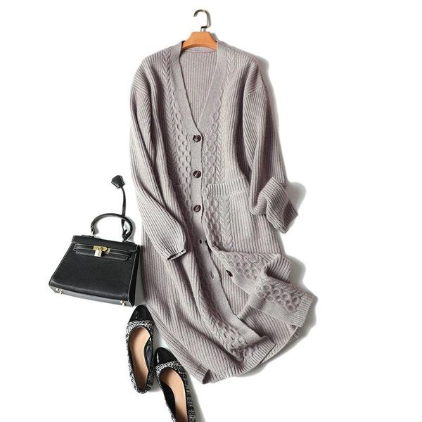 

women's knits & tees cashmere long cardigan women v-neck pockets elegant fashion single breasted knited woman sweaters warm outwear, White