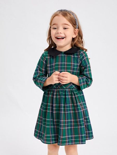 

toddler girls peter pan collar tartan dress she, Red;yellow