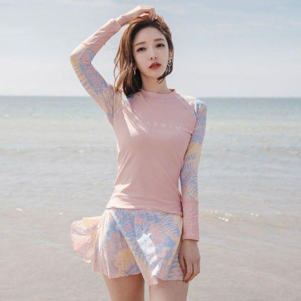 

one-piece suits 2021 women's swimwear split sports skirt-style long-sleeved sunscreen swimsuit swimming class slimming two pieces bathi