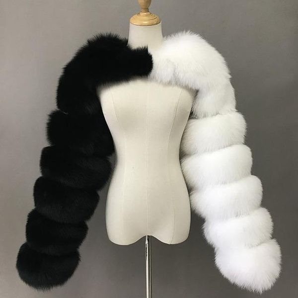 

women's fur & faux fashion winter coat women 2021 patchwork long sleeve warm mink short jackets furry femme top, Black