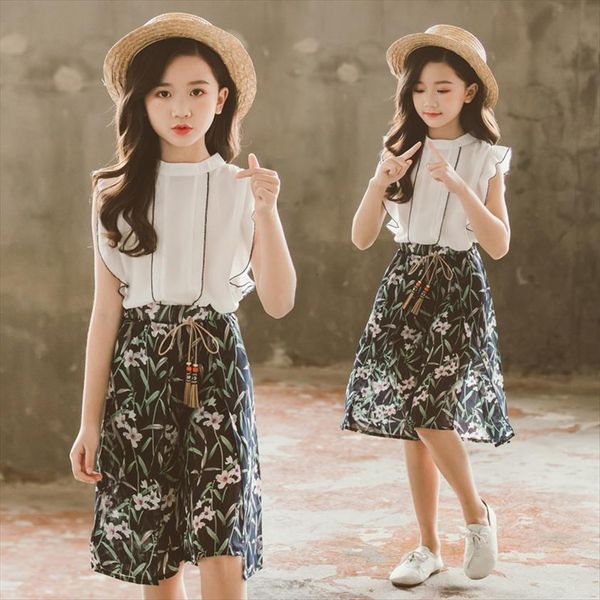 

baby girl clothes teen fashion flower casual suit 5 7 8 9 11 12 14 years old chiffon lotus leaf, White