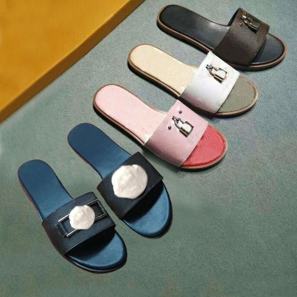 

classic slippers summer luxury woman beach cartoon big head designer leather flat shoes l bath letters large, Black